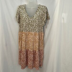 mts Womens Green Rust Burgandy V-Neck Swing Dress Size Medium